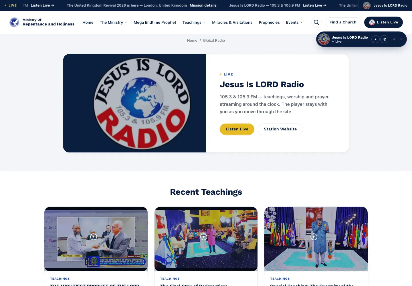 Jesus Is LORD Radio on the ministry website